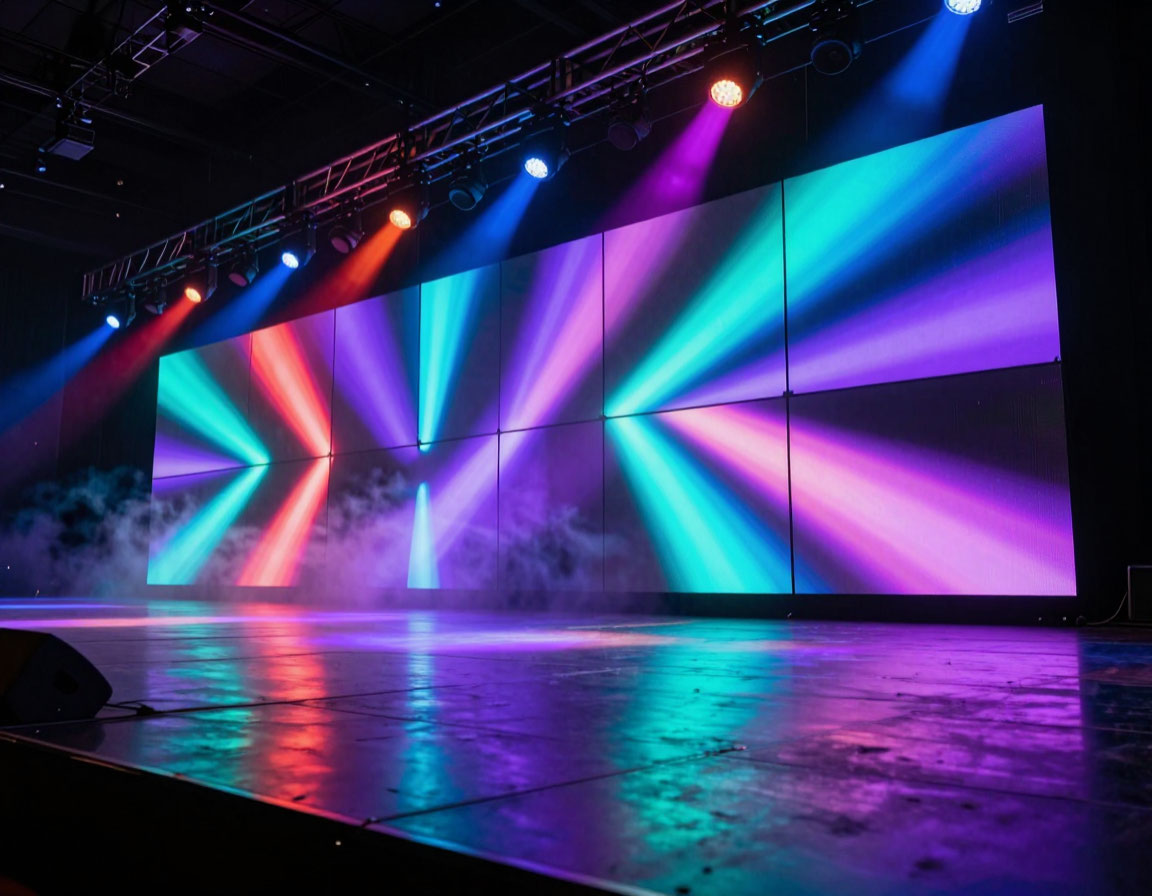 Stage side LED backdrop modular wall for events and hospitality venues
